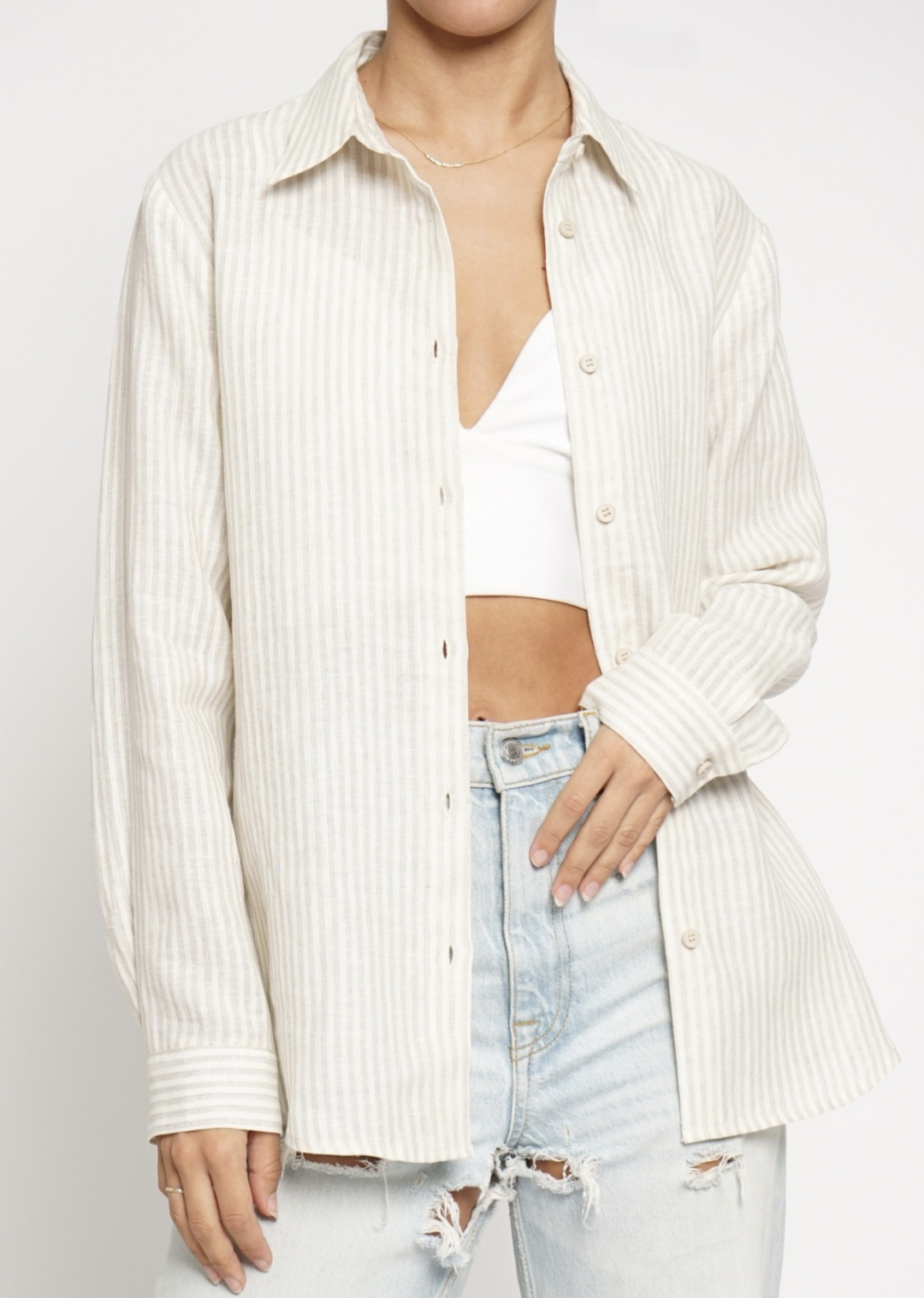 Linen Button Down Striped Shirt