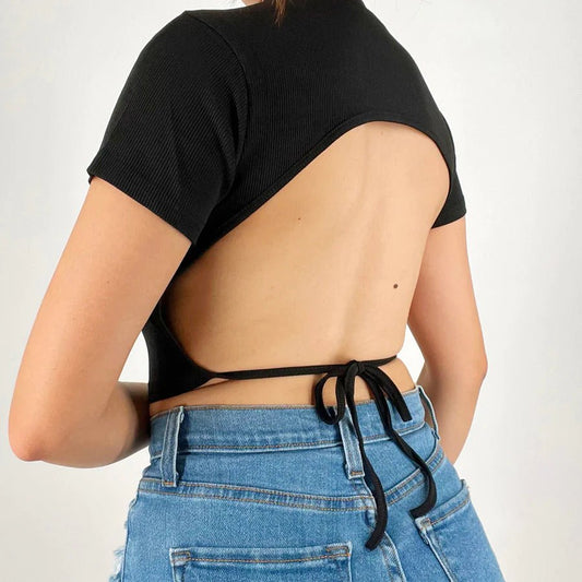 Backout tie Crop Top - Black - Annason