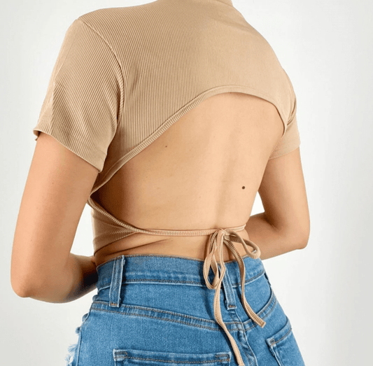 Backout tie Crop Top - Khaki - Annason