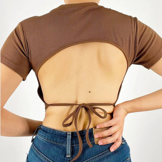 Backout tie Crop Top - Mocha - Annason